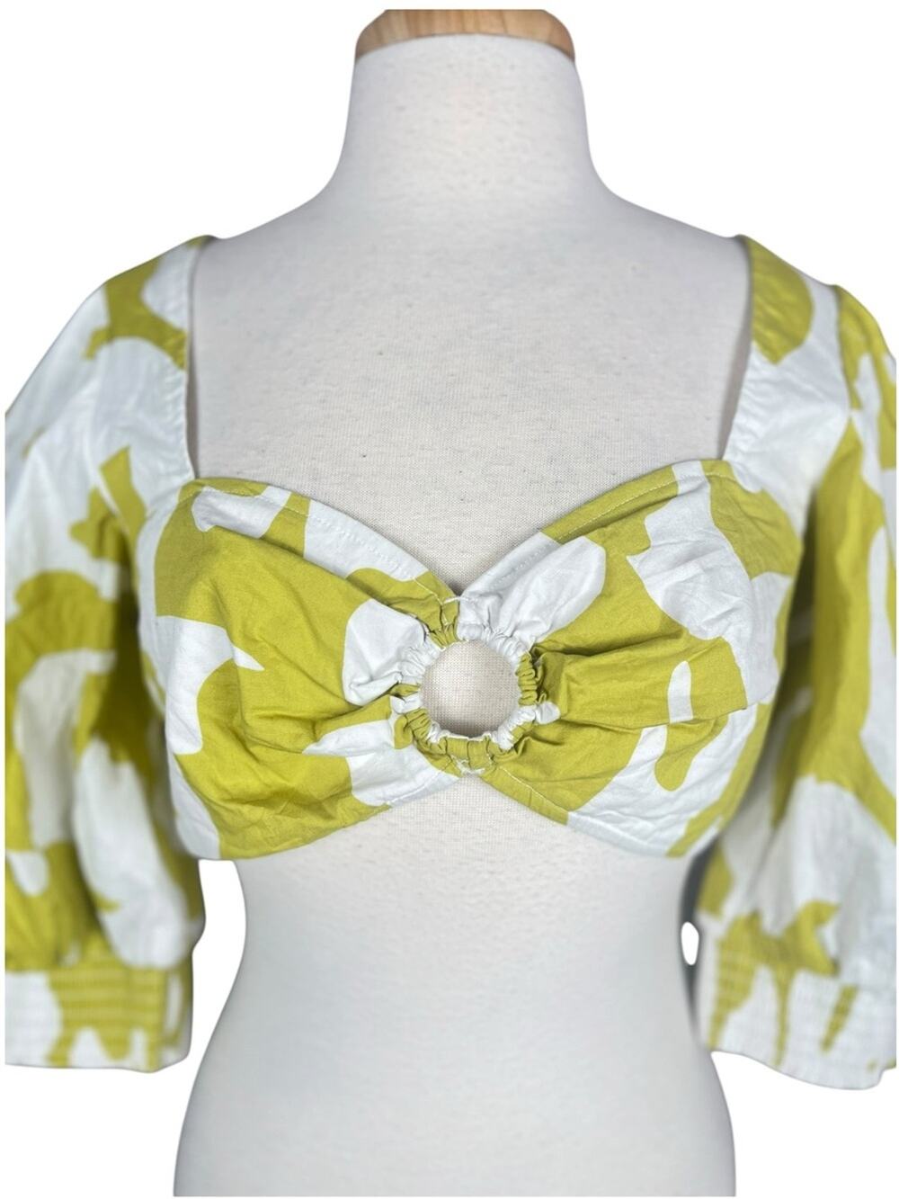 Future Collective Puff Sleeve Crop Top Womens Large Lime Green White Spring